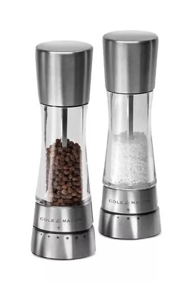 Nuevo juego de 2 molinillos de sal y pimienta Cole & Mason Derwent de acero inoxidable. Foto 1 de 2