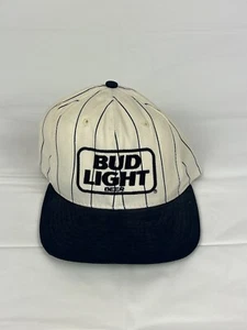 Vintage Bud Light Beer Pinstripe Snapback Baseball Cap Made in USA Old Stock - Picture 1 of 5