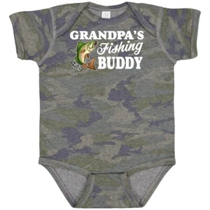 Inktastic Grandpa's Fishing Buddy With White Text Baby Bodysuit Kids Little Fish - Picture 1 of 10