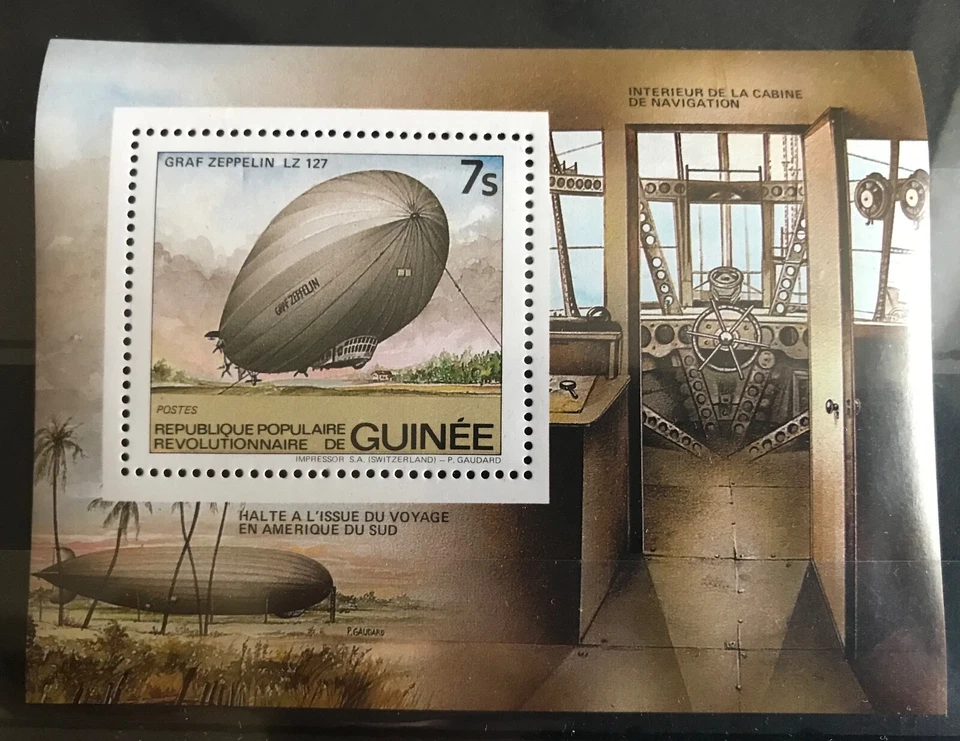 Guinea - Zepelines / Aviación - Bloque con Timbre - Sello MNH** A202 Foto 1 de 1