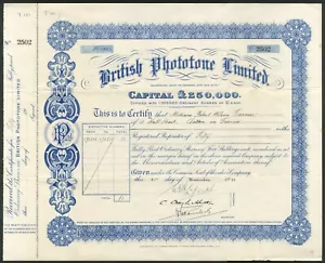 British Phototone Ltd., 5 shilling shares, 1928 - Picture 1 of 1
