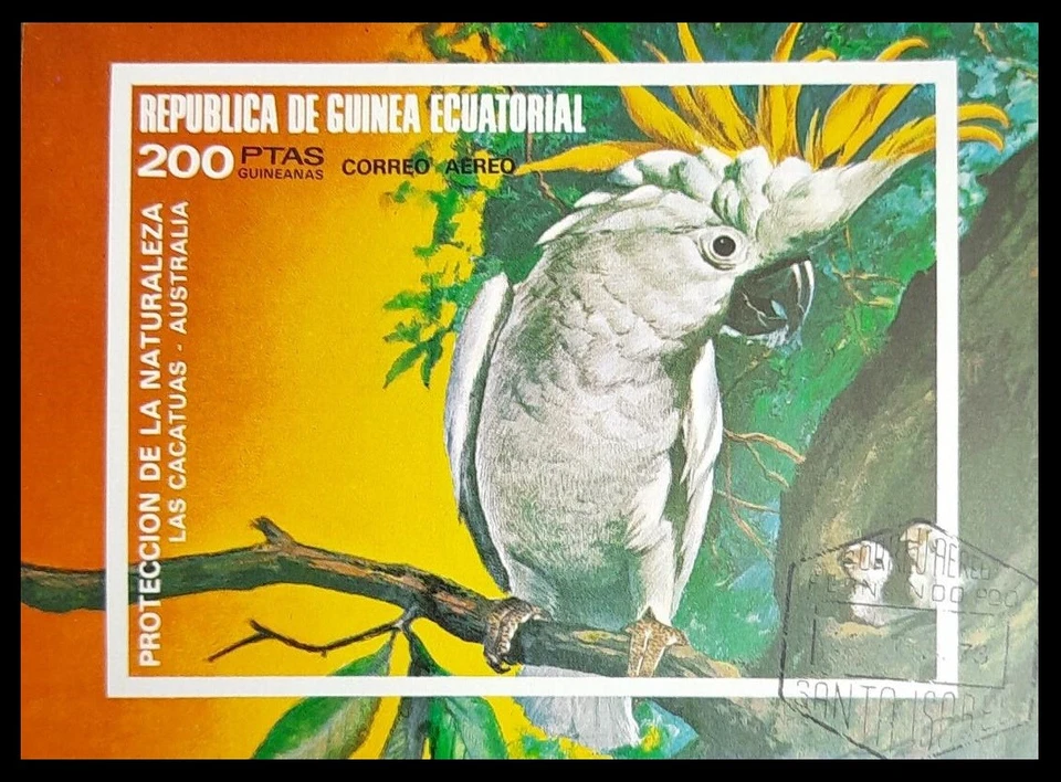 011. GUINEA ECUATORIAL 1973 USED IMPERF STAMP M/S BIRDS, CACATUAS - Image 1 of 1