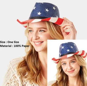 American Flag Cowboy Patriotic Hat USA July 4th Independence Day Star Wide Brim - Picture 1 of 2