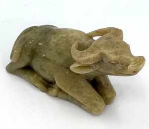 Genuine Hand-Carved Soapstone Asian Water Buffalo Figurine - Picture 1 of 8