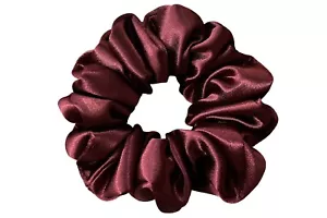 2 Pc Silk Satin Scrunchie Burgundy Wine Scrunchy Hair Ties Elastic Ponytail - Picture 1 of 8