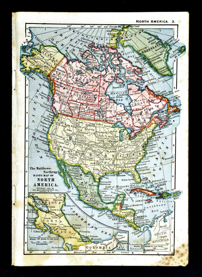 1900 Mathews-Northrup Map  North America United States Canada Mexico Alaska Cuba - Image 1 of 1