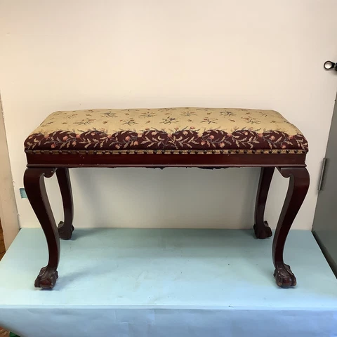 Mahogany Needlepoint Claw & Ball Bench 35” L Cover