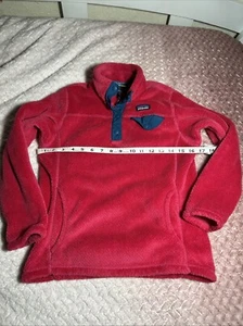 Patagonia Fleece Pullover 1/4 Snap Pink Girls Medium Pink/ Blue Euc - Picture 1 of 7