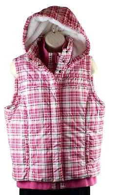 Chaleco acolchado FINL365 para mujer talla L rosa blanco a cuadros cremallera a presión sudadera con capucha extraíble Foto 1 de 4