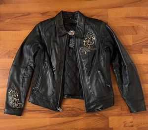 Harley Davidson Women's Size S Black Leather & Liner Full Zip Jacket W 18” L 22” - Picture 1 of 8
