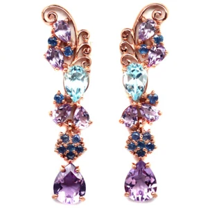 Sin Calentar Morado Amatista, Topacio & Sapphire Pendientes 925 Plata de Ley - Imagen 1 de 4