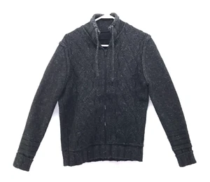 Rogue Wool Linen Jacket Men Small Heavy Chunky Knit Full Zip Flip Cuff Mock Neck - Picture 1 of 14