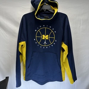 University Of Michigan Wolverines Basketball Hoodie - Men's Med - Blue Mock Neck - Picture 1 of 12