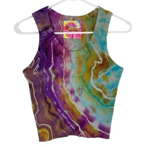 Geode Tie Dye Ribbed Tank Top Shirt Womens Size Small Handmade Upcycled Colorful - Picture 1 of 5