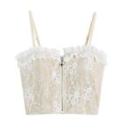 Women?s Front Zip for Tops Fashion Sleeveless Crop Tops Summer Lace Croset