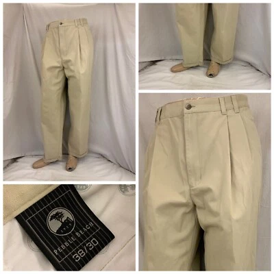 Pantalones de golf Pebble Beach 38x29 tostados 100 % algodón pliegues YGI Y1-1021 Foto 1 de 4
