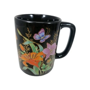 Otagiri Floral Butterfly Coffee Mug Black Japan Gibson Greeting Cards VTG 1980s - Picture 1 of 16