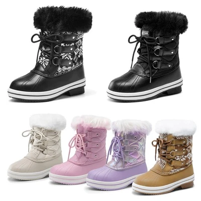 Niños Niñas Niños Jóvenes Invierno Botas para Nieve Forradas de Piel Sintética Medio Pantorrilla Cálidas Botas de Esquí Foto 1 de 4