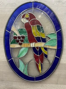 Panel De Colección Grande Ovalado Plomo Vidrieras Loro Atrapasol - Imagen 1 de 7