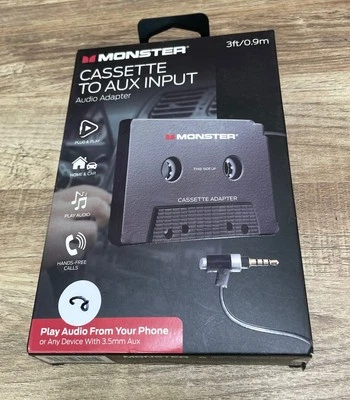 Nuevo adaptador de audio de entrada auxiliar de casete a MONSTER 3 pies manos libres llamadas Foto 1 de 4