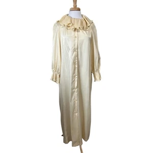 Distinctly EVELYN PEARSON Art Deco Ivory Satin Dressing Gown Pleated Ruffle - Picture 1 of 6