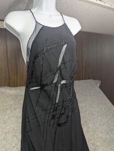 Sexy Maxi Vestido Formal de Noche con Cuentas Negro Rubí Lillie de Colección Cuello Alto - Imagen 1 de 11