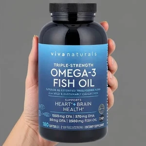 Viva Naturals, Aceite de Pescado Omega-3, 180 Cápsulas Blandas (1.250 mg/Sofgel), Caducidad: 02/2027 - Imagen 1 de 3