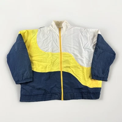 Vintage Izod Jacket Mens L Nylon Zip Up Coat Blue Yellow White Wave 90s Dad READ - Image 1 of 4