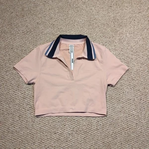 Victoria's Secret PINK Seemless Polo Womens Medium Collar Crop Top Short Sleeve - Picture 1 of 6