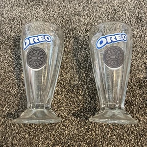 2 Oreo Glasses Milkshake Ice Cream Sundae Cups 7” Glass Bar Cup Set Of Two 7 in - Picture 1 of 10