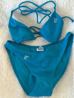 PLAYBOY BIKINI TURQUOISE &  RHINESTONE BUNNYHEAD  SIZE SMALL 4 ACTUAL PICS - Image 1 of 4