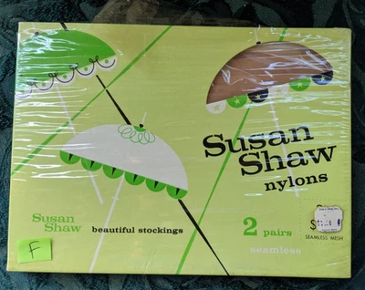 Medias altas hasta el muslo vintage sin costuras 2pr talla 10,5 Susan Shaw nailon #F Foto 1 de 4