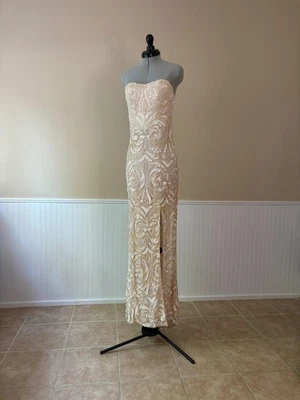 BG Haute Beige Lace & White Sequin  Bridal Dress | Formal Designer Gown | Size 2 - Image 1 of 4