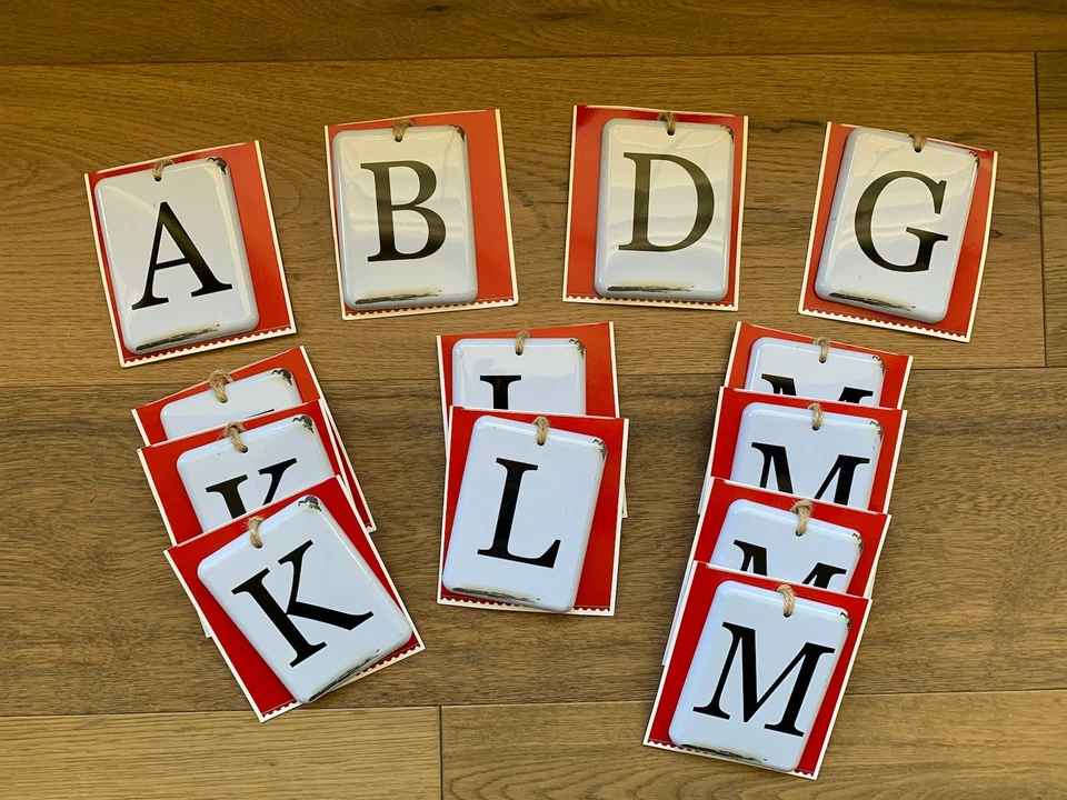 Letter Initial Monogram Christmas Ornament Gift Tags Distressed Metal NEW 3x4” - Image 1 of 4