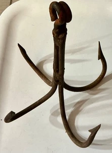 Antico Grappel in Ferro Forgiato 10”x7” – 4 Punte Grapnel Spinato Strumento Nautico - Foto 1 di 7