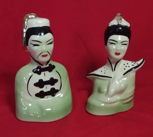 Vintage MCM Set of Asian Man & Woman Ceramic Head Busts - Figurines - Picture 1 of 6
