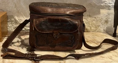 Antique Leather Camera Bag ! Very Cool Rustic Tooled Design See Photos! - Image 1 of 4