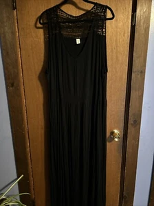 Ulla Popken Women Size 4X Sleeveless Lace Back Yoke  Black￼￼ Maxi Dress - Picture 1 of 6