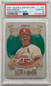 2021 Topps Allen & Ginter Chrome Green Refractor #'d 64/99 Bob Gibson #81 PSA 10 - Picture 1 of 2