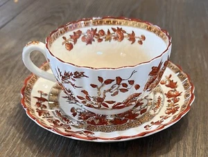 Antique Copeland Spode India Tree Orange Rust: Cup & Saucer Set Old Backstamp - Picture 1 of 15