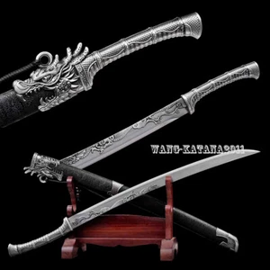 Black Sharp Dragon Sword Chinese Kung Fu Ancient Dao Manganese Steel Broadsword - Picture 1 of 10