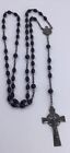 ROSARY - STERLING WITH BLACK PLASTIC BEADS VINTAGE (S788) 