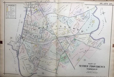  1909 A.H. MUELLER, DELAWARE COUNTY, PA, NETHER PROVIDENCE TOWNSHIP ATLAS MAP - Image 1 of 3