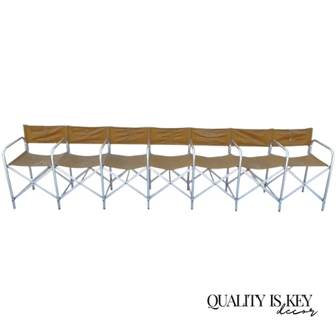 Vintage Crown Mfg 7 Seat Aluminum Canvas Folding Chair Camping Sports Team Bench Cover