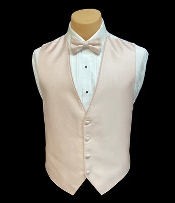 Men's Flow Formals Blush Pink Tuxedo Vest & Tie Bow or Long Groom Prom Wedding - Image 1 of 3