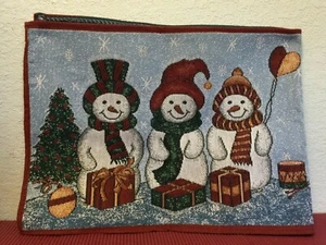 Snowmen Snowflakes Christmas Tapestry Decor Runner Centerpiece Woven 68" (#A4) - Picture 1 of 9