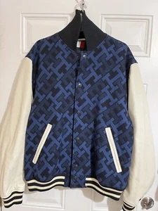 Tommy Hilfiger Jeans Men’s Jacket Leather & Wool Varsity Letterman Navy White XL - Picture 1 of 16
