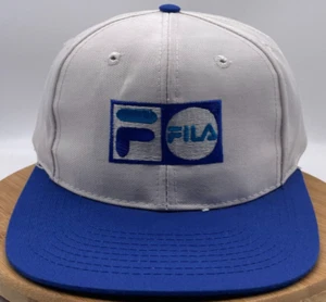 Vintage FILA Double Logo Two Tone White Blue Snapback Hat Cap NOS VTG RARE - Picture 1 of 12