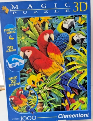 1000 Piece 3D Puzzle Majestic Macaws 39188 Parrots Colorful Italian Clementoni - Image 1 of 4