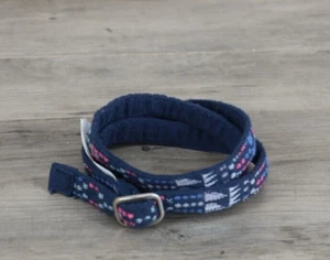 Old Navy Vintage Girls Skinny Navajo Cloth Belt Size 7 Regular Navy Blue Pink - Picture 1 of 5